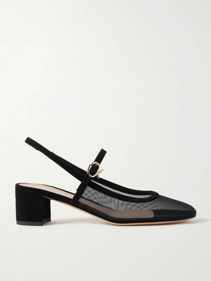 Gianvito Rossi - Francoise Suede-trimmed Mesh Slingback Pumps - Black