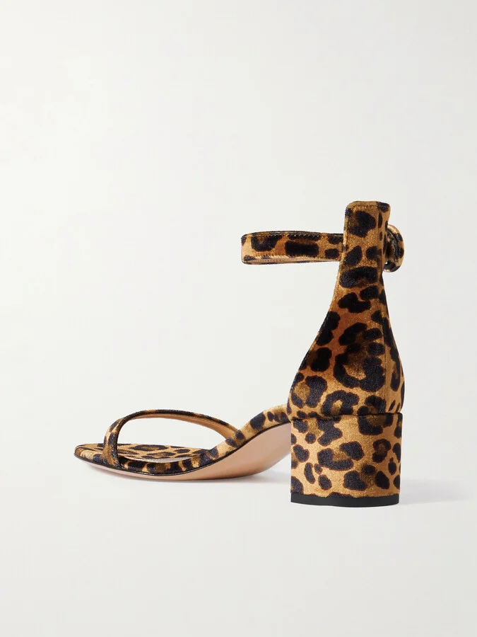 Gianvito Rossi - Gaeta 45 Leopard-print Velvet Sandals - Animal print - Image 3