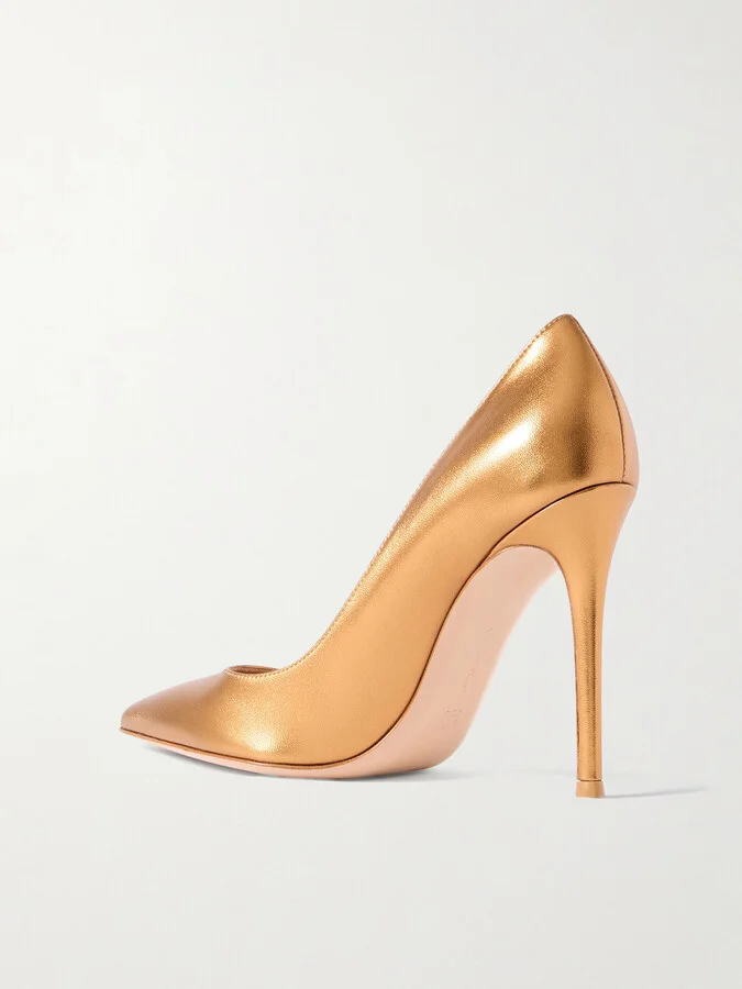 Gianvito Rossi - Gianvito 105 Metallic Leather Pumps - Gold - Image 3