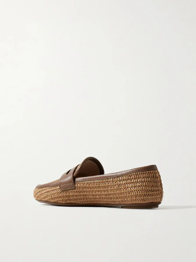 Gianvito Rossi - Giorgia Leather-trimmed Raffia Loafers - Brown - Image 3
