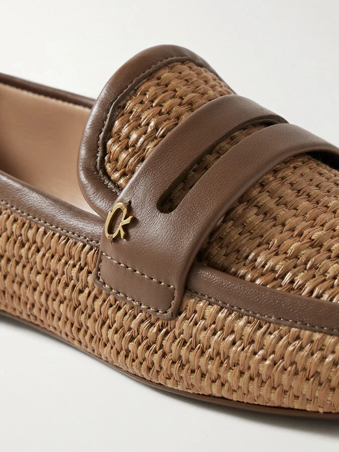 Gianvito Rossi - Giorgia Leather-trimmed Raffia Loafers - Brown - Image 4