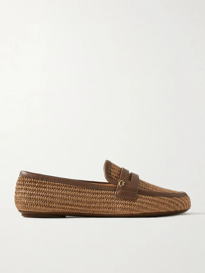 Gianvito Rossi - Giorgia Leather-trimmed Raffia Loafers - Brown