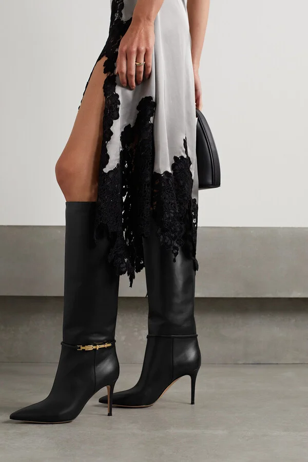 Gianvito Rossi - Glove 85 Embellished Leather Knee Boots - Black - Image 2