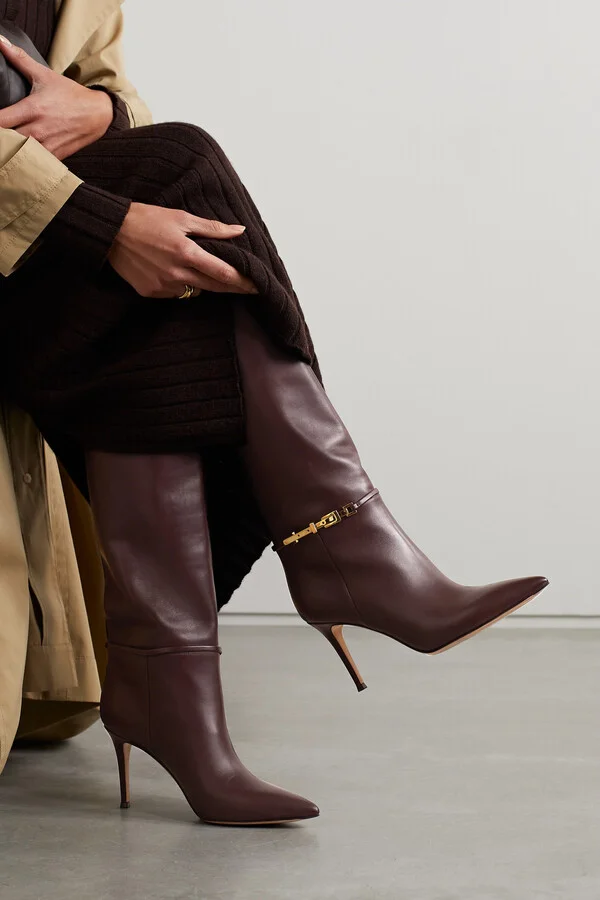Gianvito Rossi - Glove 85 Embellished Leather Knee Boots - Burgundy - Image 2