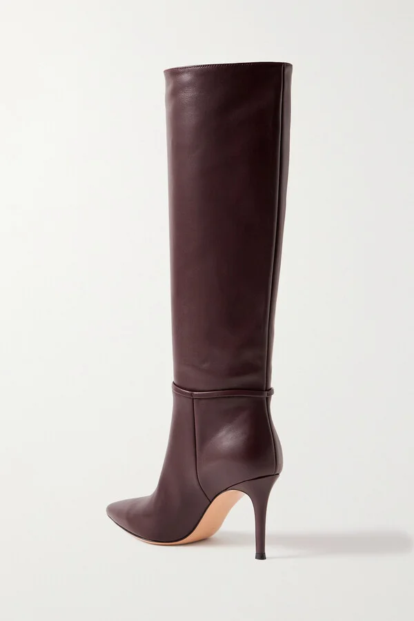 Gianvito Rossi - Glove 85 Embellished Leather Knee Boots - Burgundy - Image 3