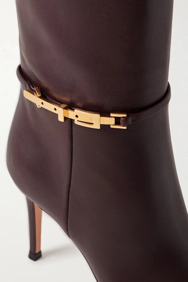 Gianvito Rossi - Glove 85 Embellished Leather Knee Boots - Burgundy - Image 4