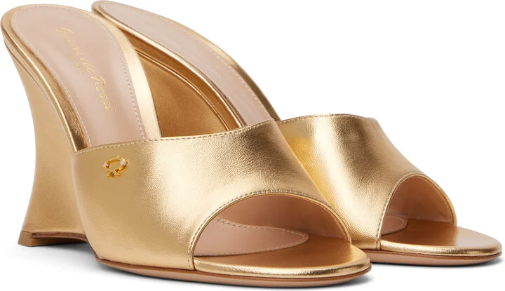 Gianvito Rossi Gold Nappa Silk Heeled Sandals - Image 4