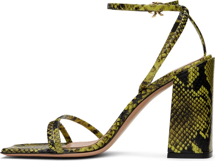 Gianvito Rossi Green & Black Snakeskin Heeled Sandals - Image 3
