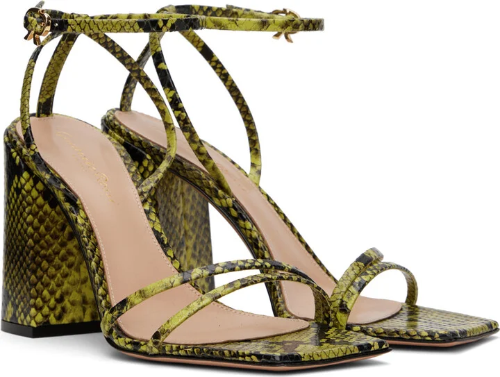 Gianvito Rossi Green & Black Snakeskin Heeled Sandals - Image 4