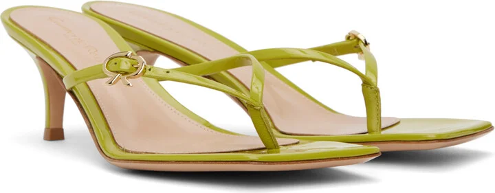 Gianvito Rossi Green Ribbon Thong Heeled Sandals - Image 4