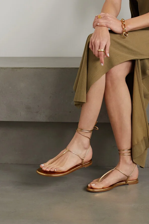 Gianvito Rossi - Gwyneth Metallic Leather Sandals - Gold - Image 2