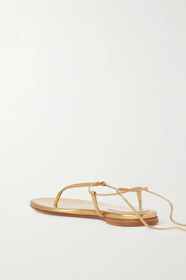 Gianvito Rossi - Gwyneth Metallic Leather Sandals - Gold - Image 3