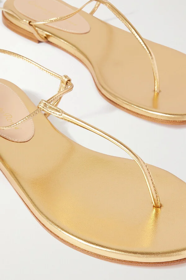 Gianvito Rossi - Gwyneth Metallic Leather Sandals - Gold - Image 4