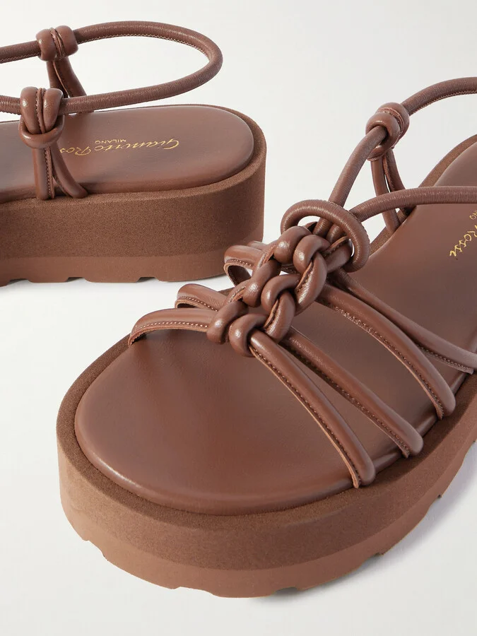Gianvito Rossi - Hebe 45 Knotted Leather Platform Sandals - Brown - Image 4