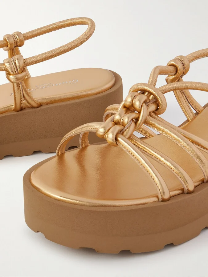 Gianvito Rossi - Hebe 45 Knotted Metallic Leather Platform Sandals - Gold - Image 4