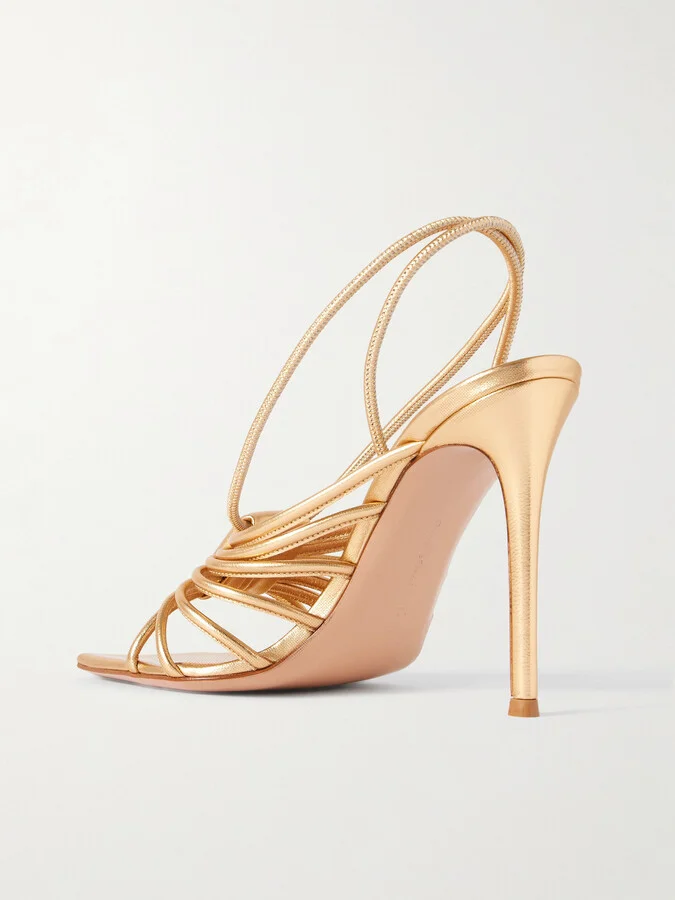 Gianvito Rossi - Hellen 105 Metallic Leather Slingback Sandals - Gold - Image 3