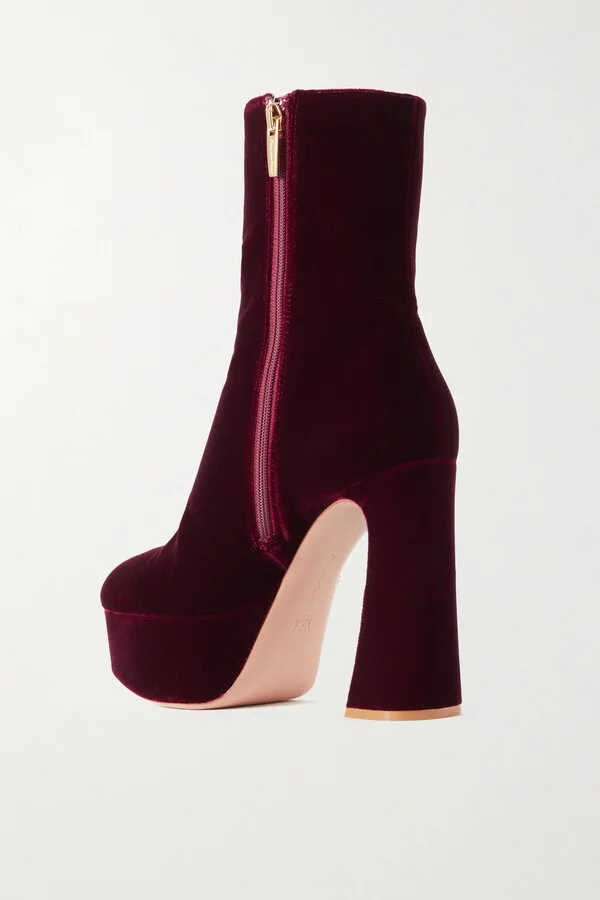 Gianvito Rossi - Holly 120 Velvet Platform Ankle Boots - Burgundy - Image 3