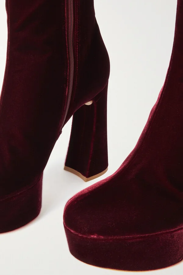 Gianvito Rossi - Holly 120 Velvet Platform Ankle Boots - Burgundy - Image 4