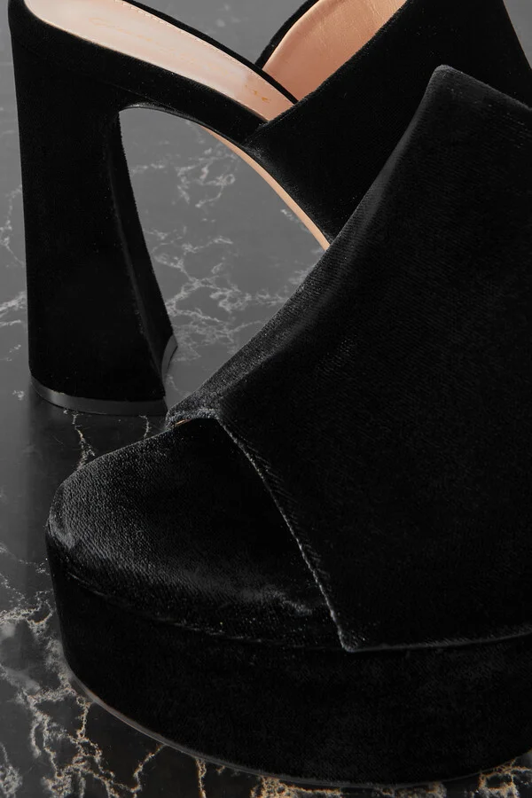 Gianvito Rossi - Holly 120 Velvet Platform Mules - Black - Image 4
