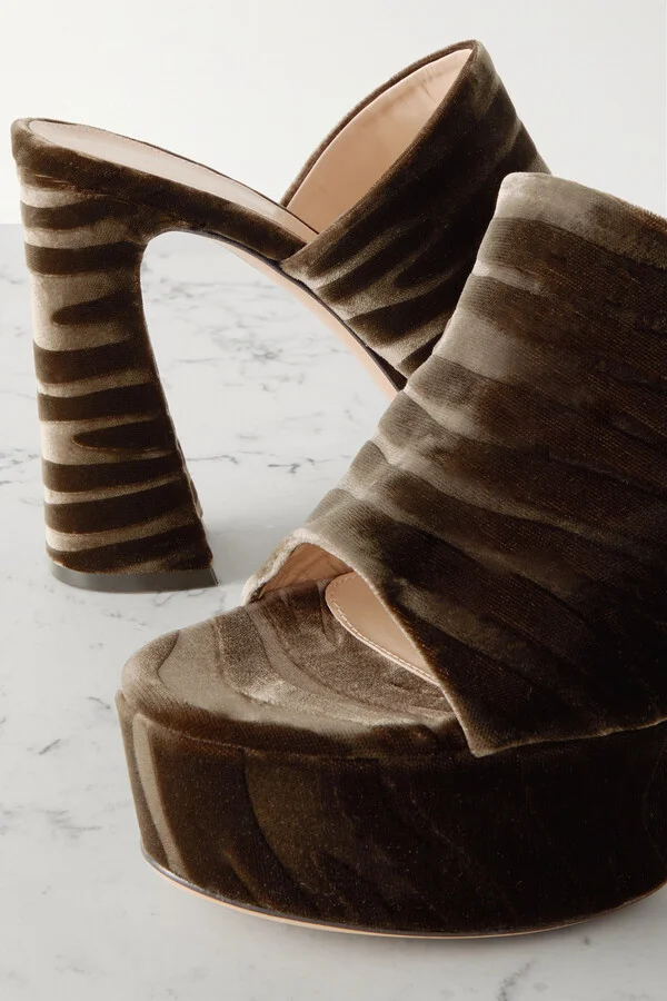 Gianvito Rossi - Holly 120 Zebra-print Velvet Platform Mules - Neutrals - Image 4