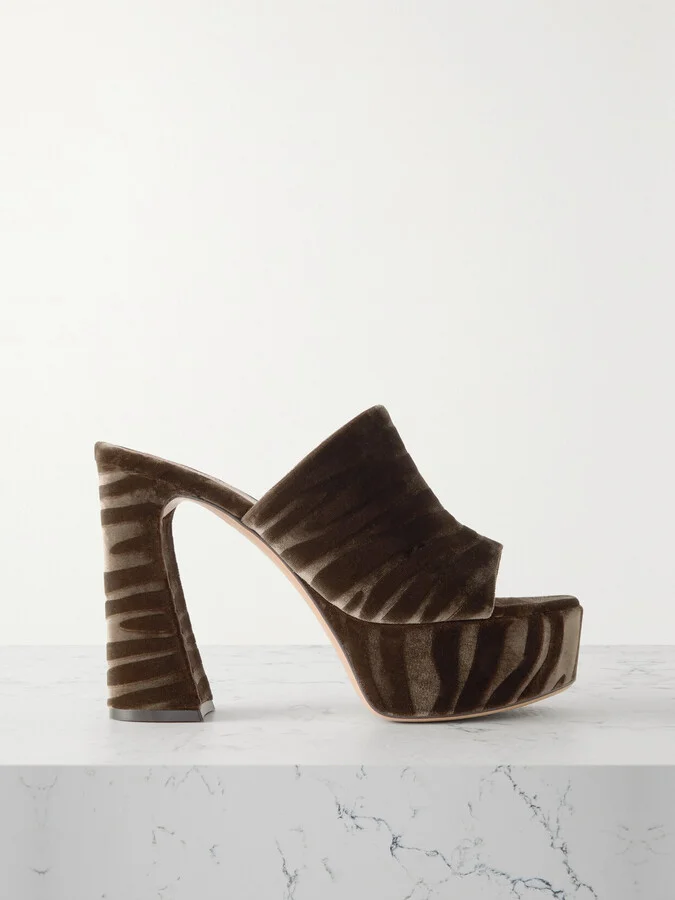 Gianvito Rossi - Holly 120 Zebra-print Velvet Platform Mules - Neutrals