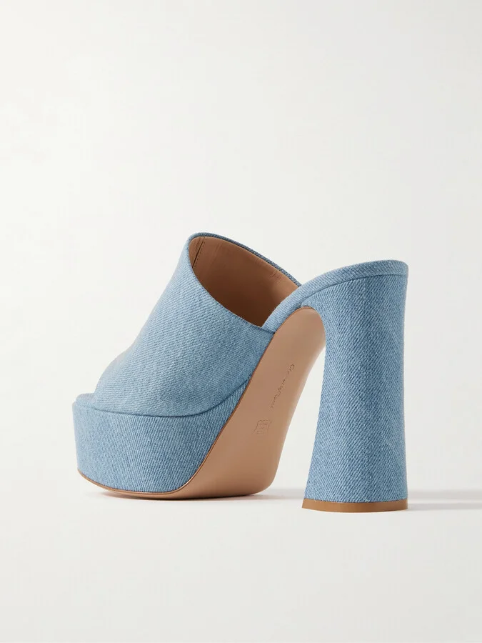 Gianvito Rossi - Holly 70 Denim Platform Mules - Blue - Image 3