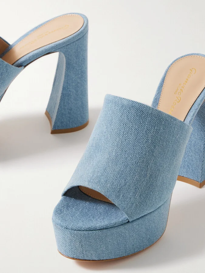 Gianvito Rossi - Holly 70 Denim Platform Mules - Blue - Image 4