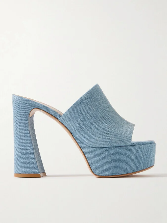 Gianvito Rossi - Holly 70 Denim Platform Mules - Blue