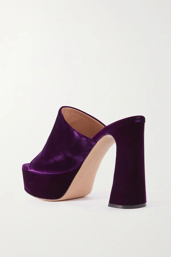 Gianvito Rossi - Holly 70 Velvet Platform Mules - Purple - Image 3