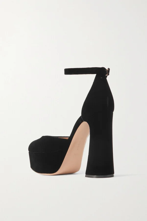 Gianvito Rossi - Holly D'orsay 120 Velvet Platform Pumps - Black - Image 3