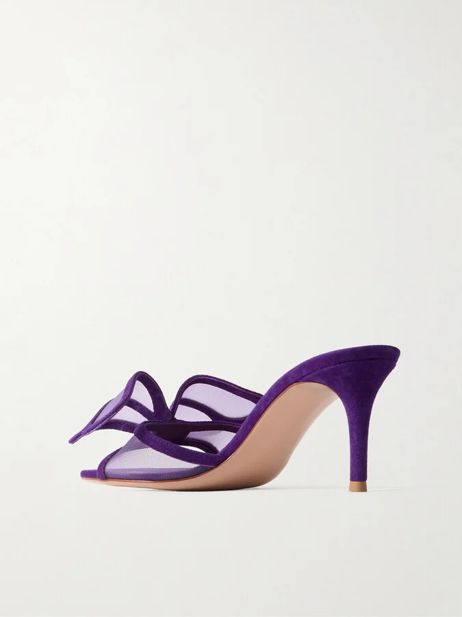 Gianvito Rossi - Ilia 75 Mesh-trimmed Suede Sandals - Purple - Image 3