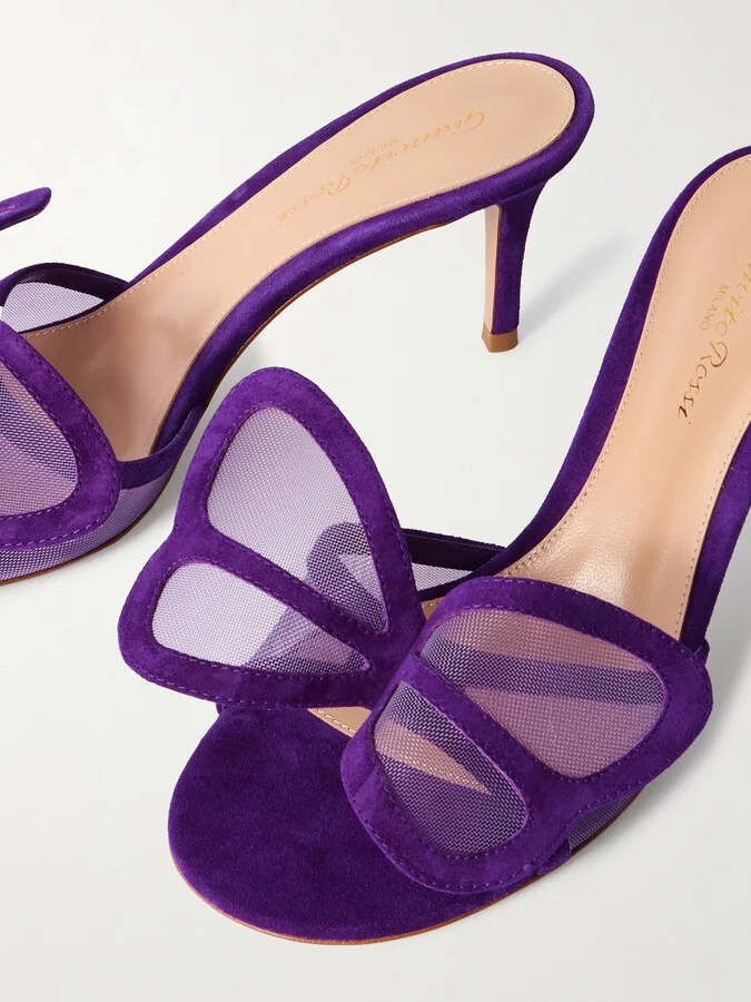 Gianvito Rossi - Ilia 75 Mesh-trimmed Suede Sandals - Purple - Image 4