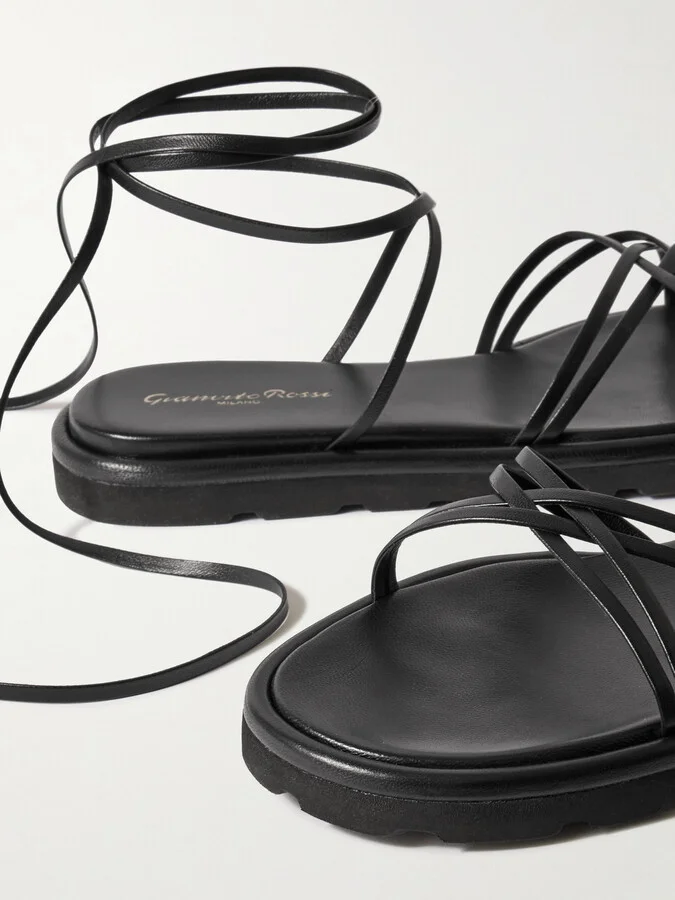 Gianvito Rossi - Jane Knotted Leather Sandals - Black - Image 4
