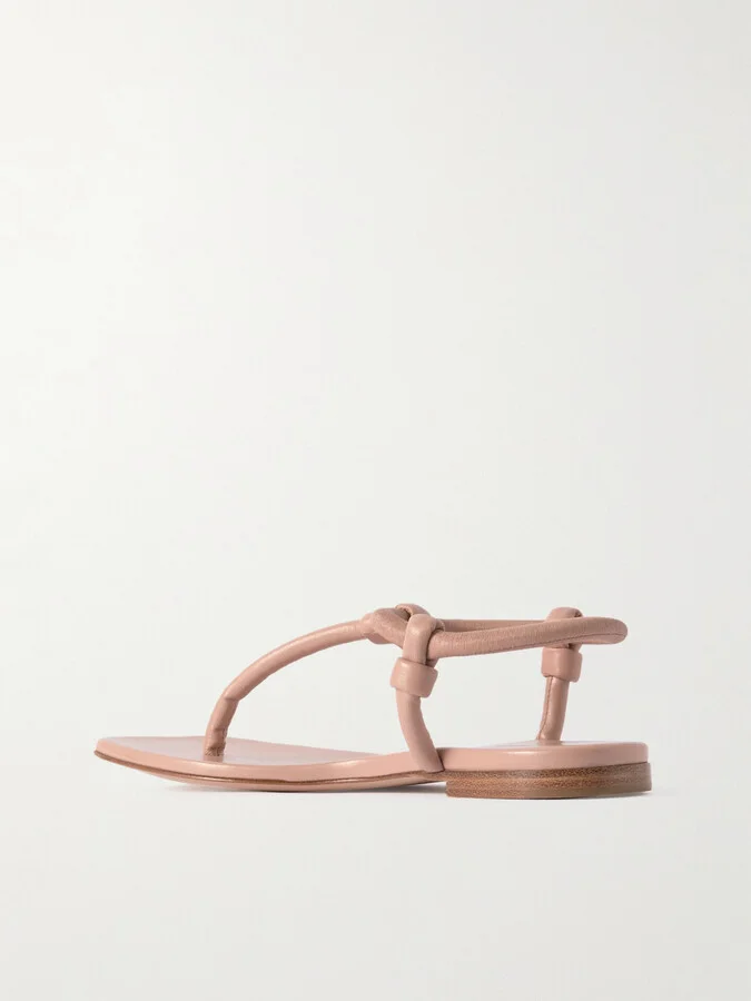 Gianvito Rossi - Juno Thong Knotted Leather Sandals - Neutrals - Image 3