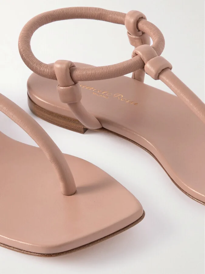 Gianvito Rossi - Juno Thong Knotted Leather Sandals - Neutrals - Image 4