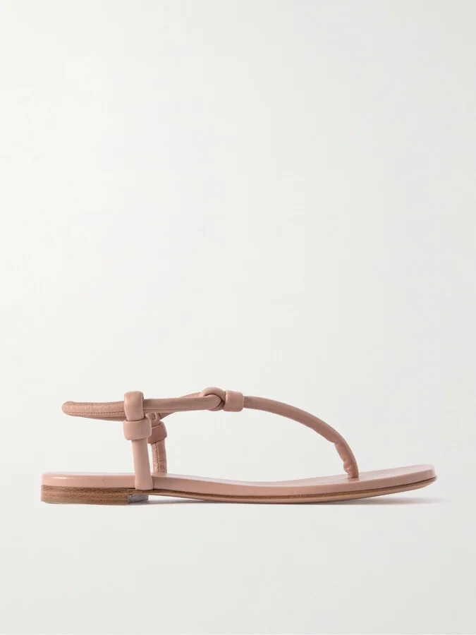 Gianvito Rossi - Juno Thong Knotted Leather Sandals - Neutrals