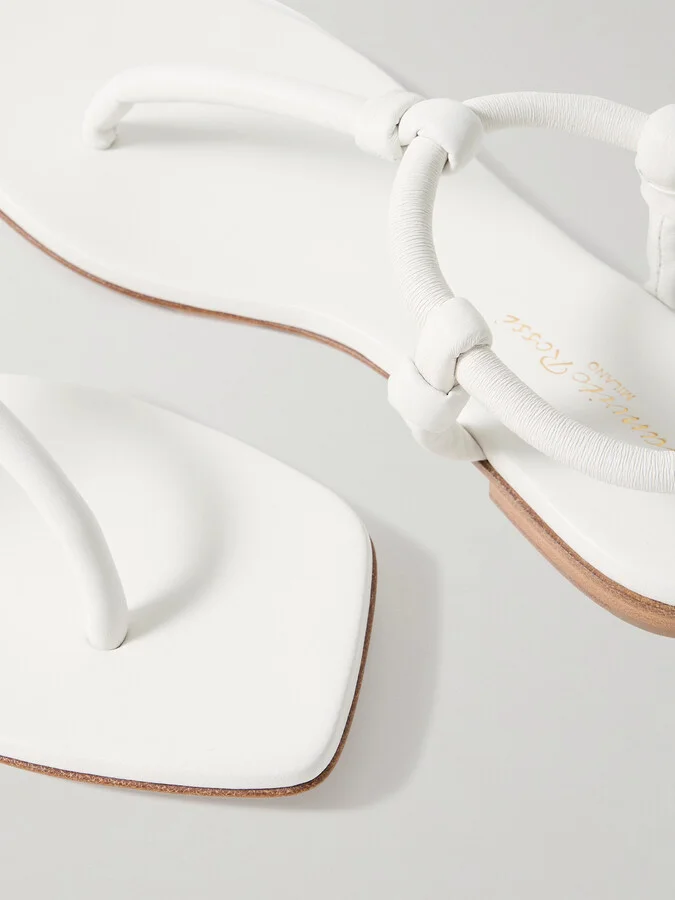 Gianvito Rossi - Juno Thong Knotted Leather Sandals - White - Image 4