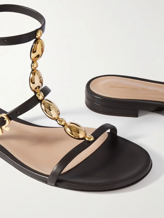 Gianvito Rossi - Kalinda Embellished Leather Sandals - Brown - Image 4