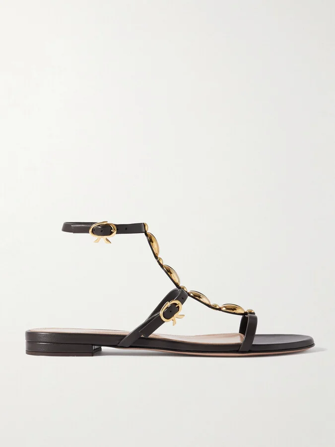 Gianvito Rossi - Kalinda Embellished Leather Sandals - Brown