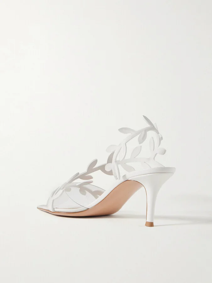 Gianvito Rossi - Leaf 85 Leather And Pvc Slingback Sandals - White - Image 3