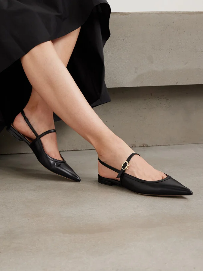 Gianvito Rossi - Leather Point-toe Mary Jane Slingback Flats - Black - Image 2