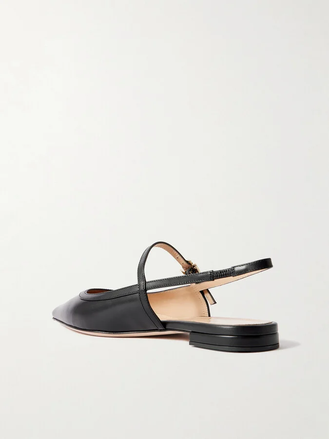 Gianvito Rossi - Leather Point-toe Mary Jane Slingback Flats - Black - Image 3