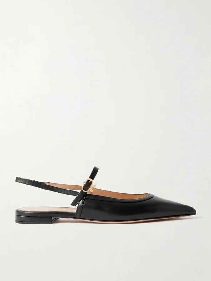 Gianvito Rossi - Leather Point-toe Mary Jane Slingback Flats - Black