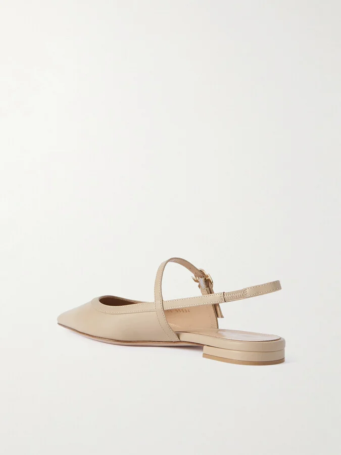 Gianvito Rossi - Leather Point-toe Mary Jane Slingback Flats - Neutrals - Image 3
