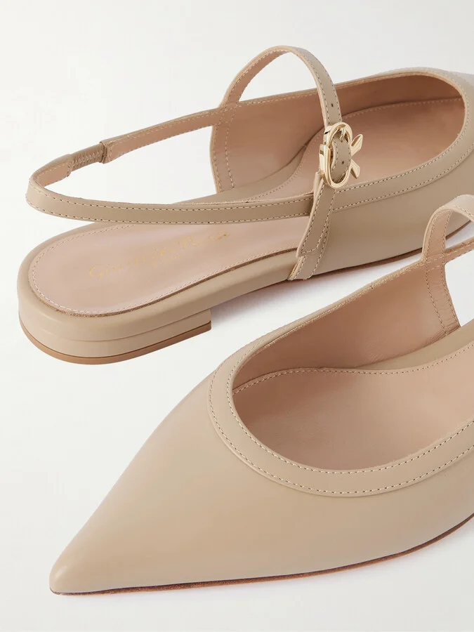 Gianvito Rossi - Leather Point-toe Mary Jane Slingback Flats - Neutrals - Image 4