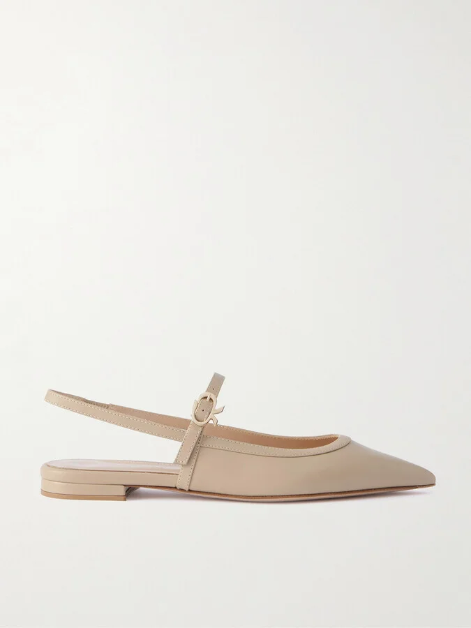 Gianvito Rossi - Leather Point-toe Mary Jane Slingback Flats - Neutrals