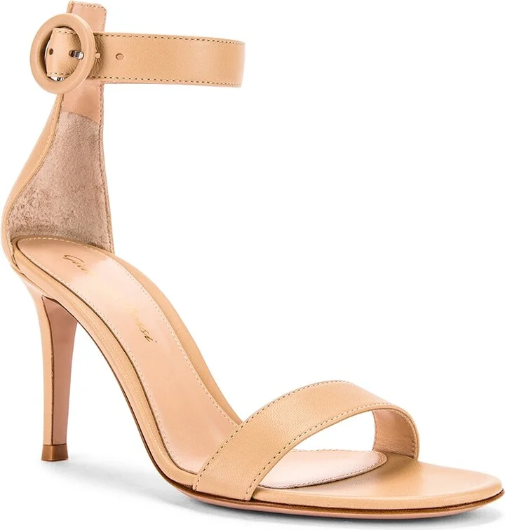 Gianvito Rossi Leather Portofino Heels in Neutral - Image 2