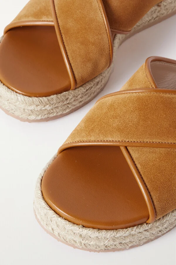 Gianvito Rossi - Leather-trimmed Suede Espadrille Sandals - Brown - Image 4
