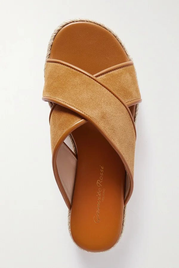 Gianvito Rossi - Leather-trimmed Suede Espadrille Sandals - Brown - Image 5