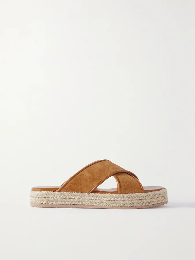 Gianvito Rossi - Leather-trimmed Suede Espadrille Sandals - Brown